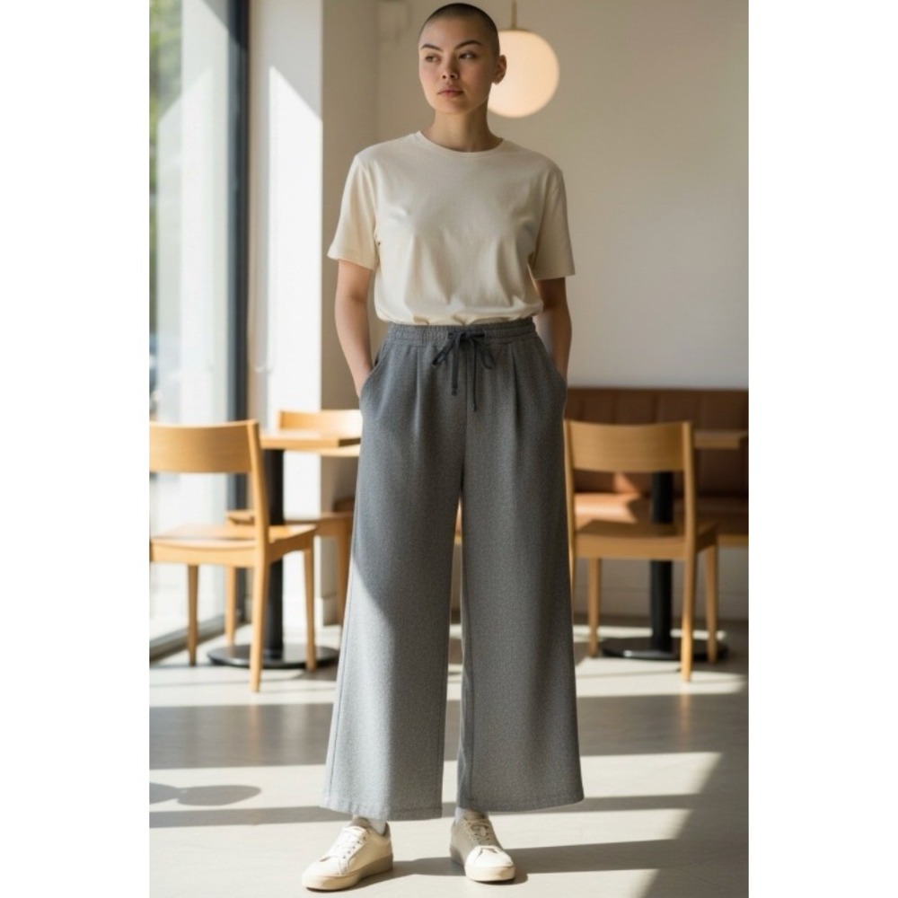 GREI New York Wool Blend Wide‎ Leg Drawstring Pull On Pants 0 Grey